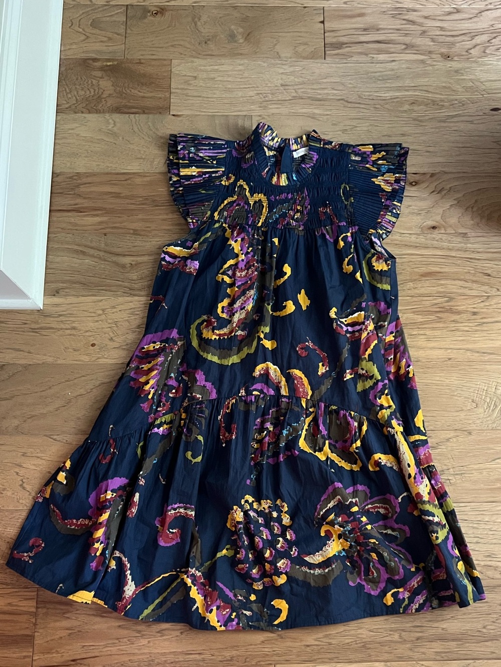 love the label Navy Floral Print Smocked Mini Dress